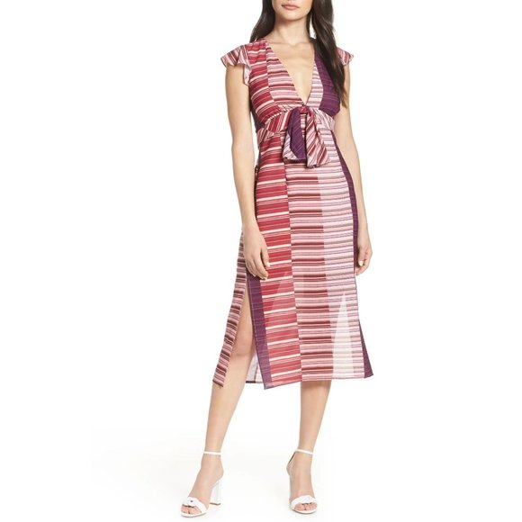 Lenon Dresses & Skirts - NWT Lenon Center Tie Midi Stripe V-Neck Dress Large